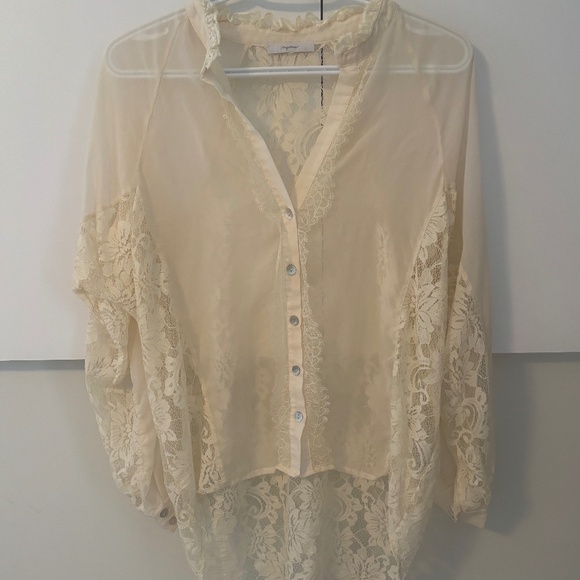Anthropologie mystree Chiffon High Low Sheer Lace Blouse - Picture 1 of 5